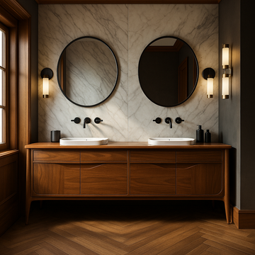 mid century tarzı banyo mobilyaları