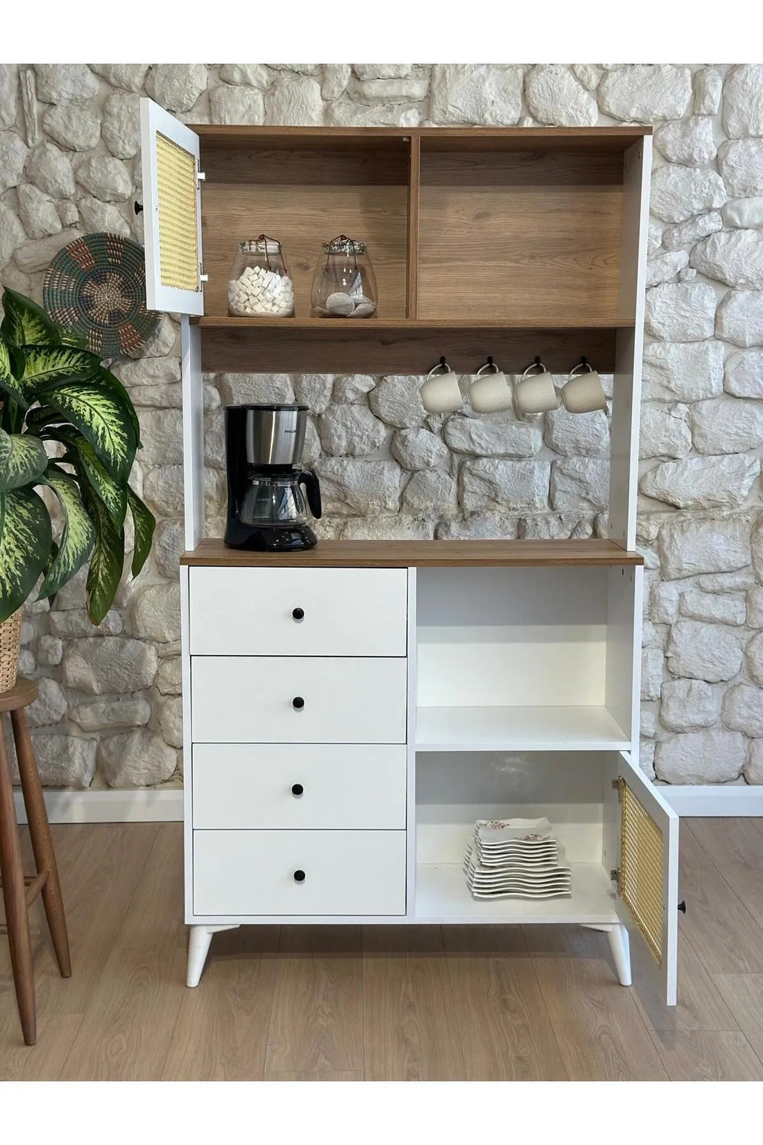 Nosta Kahve Köşesi - Çok Amaçlı Dolap | Rattan Hasır